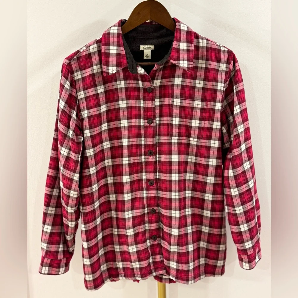 L.L. BEAN • Red & White Plaid Kids Button Down Shirt